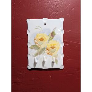 Ceramic Wall Hanging For Keys, Tea Towels, or Decorative Items Yellow Roses‎